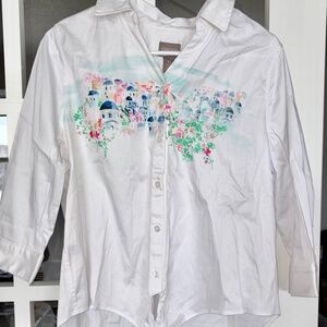 Vintage Style Chico’s Mediterranean Village Watercolor Top, Tie Hem